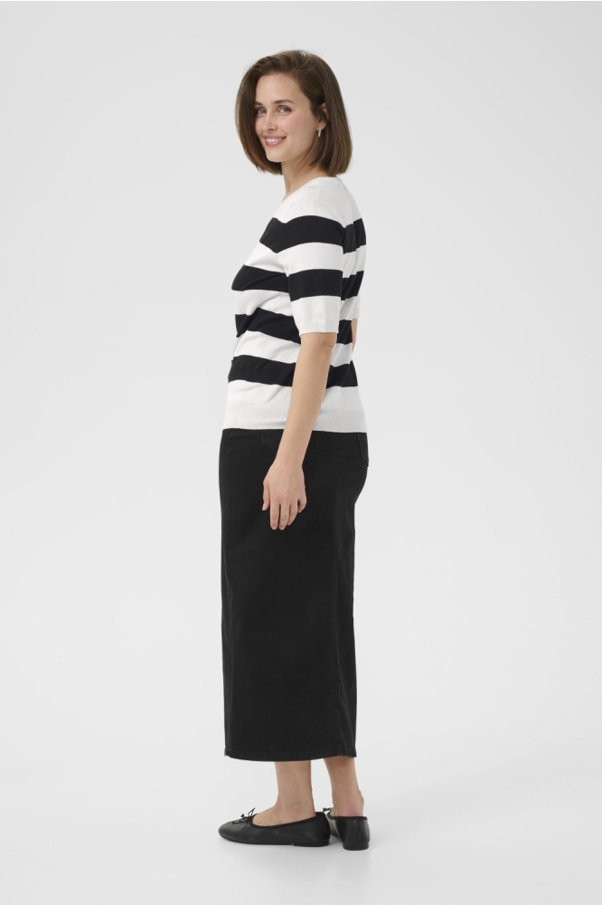 KALIZZA STRIPED V NECK 10510501 108166 TURTLEDOVE/BLACK BOLDSTRIPE